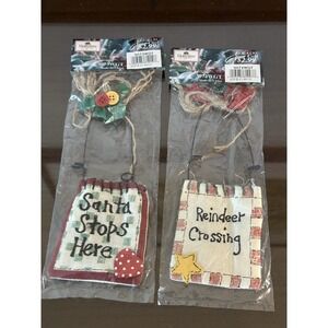2 HollyTree Reindeer Crossing Santa Stops Hanging Ornament #3072WGT NOS Vintage